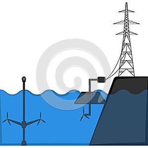 Wave power plant connected to an electrical tower