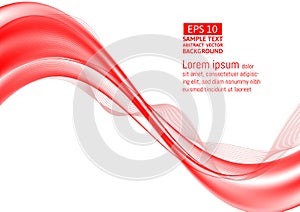 Wave red transparent abstract on white background with copy space, vector illustration