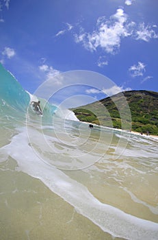 Wave Riding Boogieboarder at Sandy Beach, Hawaii