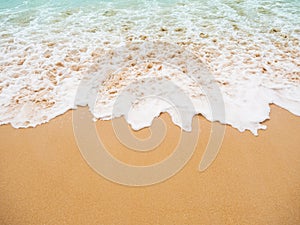 Wave on Sea Beach at Coast,Splash Water Texture on Sand Tropical Nature Shore for Tourism Relax Vacation Travel Summer Holiday,