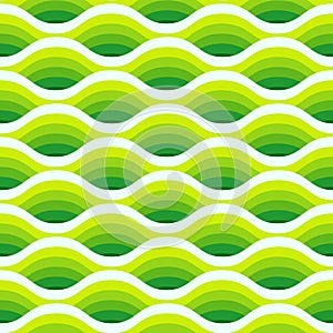 Wave seamless pattern in green colors. Abstract background with 3d effect.