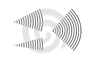 Wave signal radio sonar effect vector lines or antenna radiation vibration sonic rings ways clip art radial strokes icon, angular photo