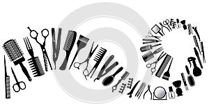 Wave from silhouettes of tools for the hairdresser