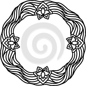 Wave simple flowers frame. Adult coloring book. Vector illustration.