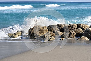 Wave Smashes the Rocks of Boca Raton Beach.