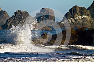 Wave splash and coastal rocks, Oregon