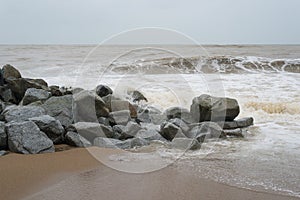 Wave and splashes on beach of Pantai Cinta Berahi,Kelantan,Malaysia