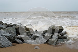 Wave and splashes on beach of Pantai Cinta Berahi,Kelantan,Malaysia