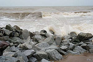 Wave and splashes on beach of Pantai Cinta Berahi,Kelantan,Malaysia.