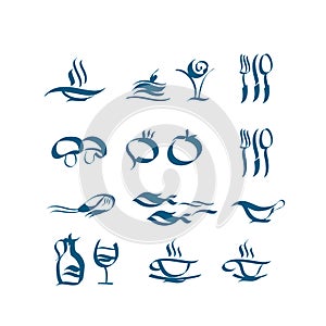 Wave style icon set. food and dish picto