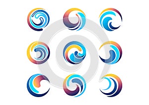 wave, sun, circle, logo, global, wind, sphere, sky, spiral, clouds, swirl elements symbol icon