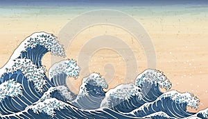 Wave tides in Ukiyo-e style