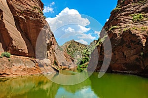 The Wave Valley, an expression of Danxia landform, with waved rock and rive