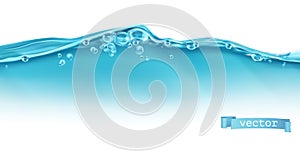 Wave of water and bubbles. 3d vector