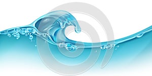 Wave of water and bubbles, 3d vector