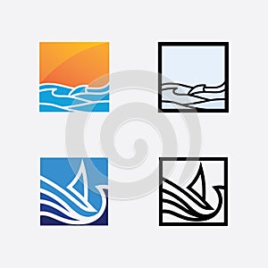 wave and water Isolated round shape logo Blue color logotype Flowing water image. Sea, ocean, river surface