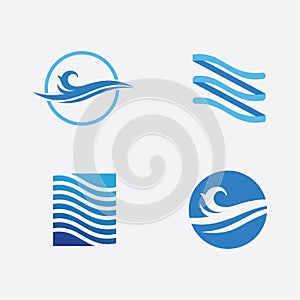 wave and water Isolated round shape logo Blue color logotype Flowing water image. Sea, ocean, river surface