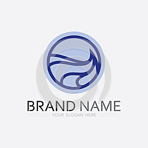 wave and water Isolated round shape logo Blue color logotype Flowing water image. Sea, ocean, river surface