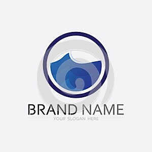 wave and water Isolated round shape logo Blue color logotype Flowing water image. Sea, ocean, river surface