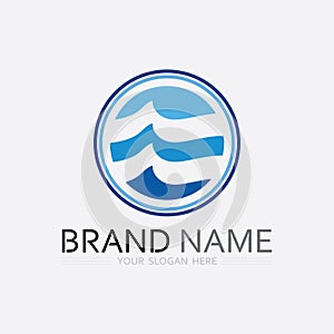 wave and water Isolated round shape logo Blue color logotype Flowing water image. Sea, ocean, river surface