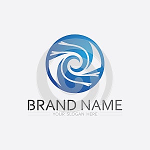 wave and water Isolated round shape logo Blue color logotype Flowing water image. Sea, ocean, river surface