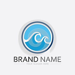 wave and water Isolated round shape logo Blue color  Sea, ocean, river surface