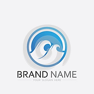 wave and water Isolated round shape logo Blue color  Sea, ocean, river surface