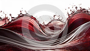 Wave of wine or red beverage liquid on white with splashes