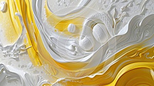 Wave of yellow and white oil brush hand drawn stroke. Abstract varnish splash trace shape. Glossy oil paint smear long