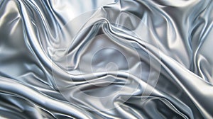 Waved texture of silver satin background. AI generated.