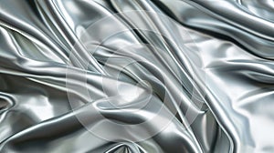 Waved texture of silver silk background. AI generated.