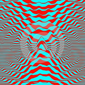 Waveform background. Dynamic visual effect. Surface distortion. Pattern with optical illusion.