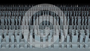 Waveform rows with long rectangles, computer generated. 3d rendering of abstract background