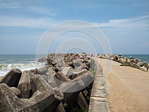 Wavelet blocks in Thengapattanam sea view point, Kanyakumari district, Tamilnadu, seascape view