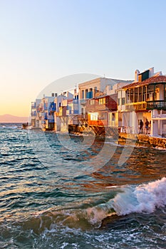 Waves of Aegean Sea and The Little Venice