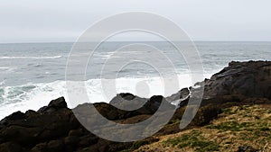 Waves Against Lava Rock Shore Depoe Bay Oregon Slow Motion