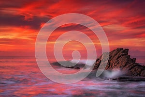 Waves in Azkorri beach with long exposure