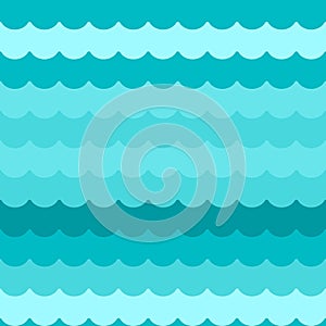 Waves background seamless vector, blue flat wave pattern repeated seamlessly