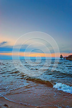 Waves at the Baltic Pier in Zinnowitz on the island Usedom in Germany