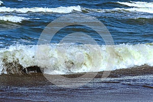 Waves on the Baltic Sea in Klaipeda in spring