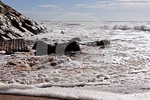 Waves on the beach Areia Branca. West coast of Portugal