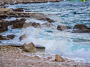 Waves on the beach with bays