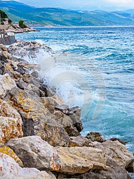 Waves on the beach with bays