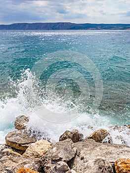 Waves on the beach with bays