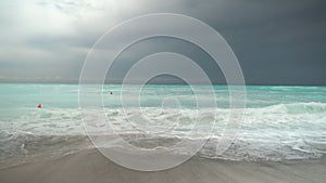 Waves at Beach in Italy, Mediterranean Sea view. Cloudy Skies over Sea