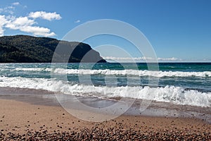 Waves on the beach at Old Woman Bay, Lake Superior Provincial Park, Ontario, Canada