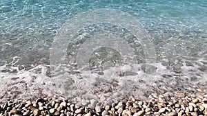 Waves on beach sand background. Slow motion video