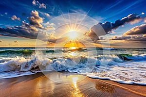 Waves on the beach during sunset