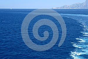 Waves behind the car-ferry