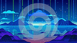 Waves of blue binary code seascape, data visualization abstract background